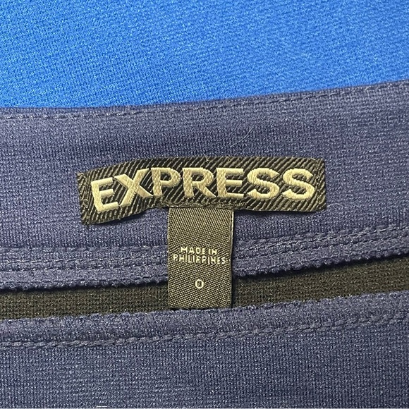 Express Colorblock Blue Black Stripes Mini Skirt Size 0 Office Conference - Picture 3 of 6